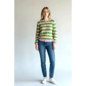 Piombo Women's 100% Cotton Striped Cable Knit Pullover Sweater Size Small NWT